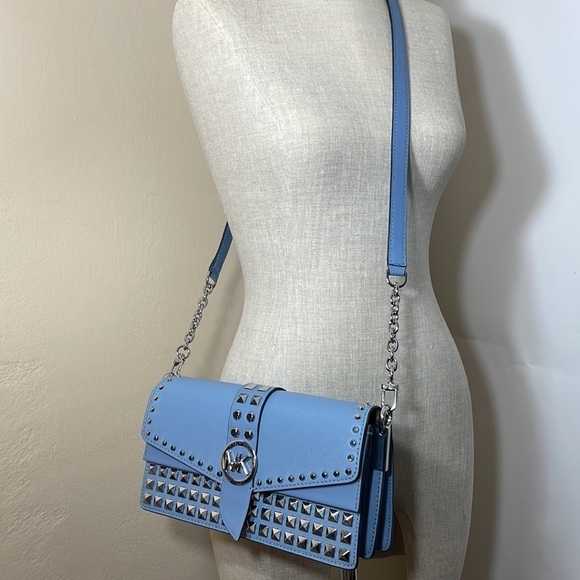 MICHAEL KORS 💙 Greenwich Medium Studded Saffiano Leather Shoulder Bag - Picture 13 of 14